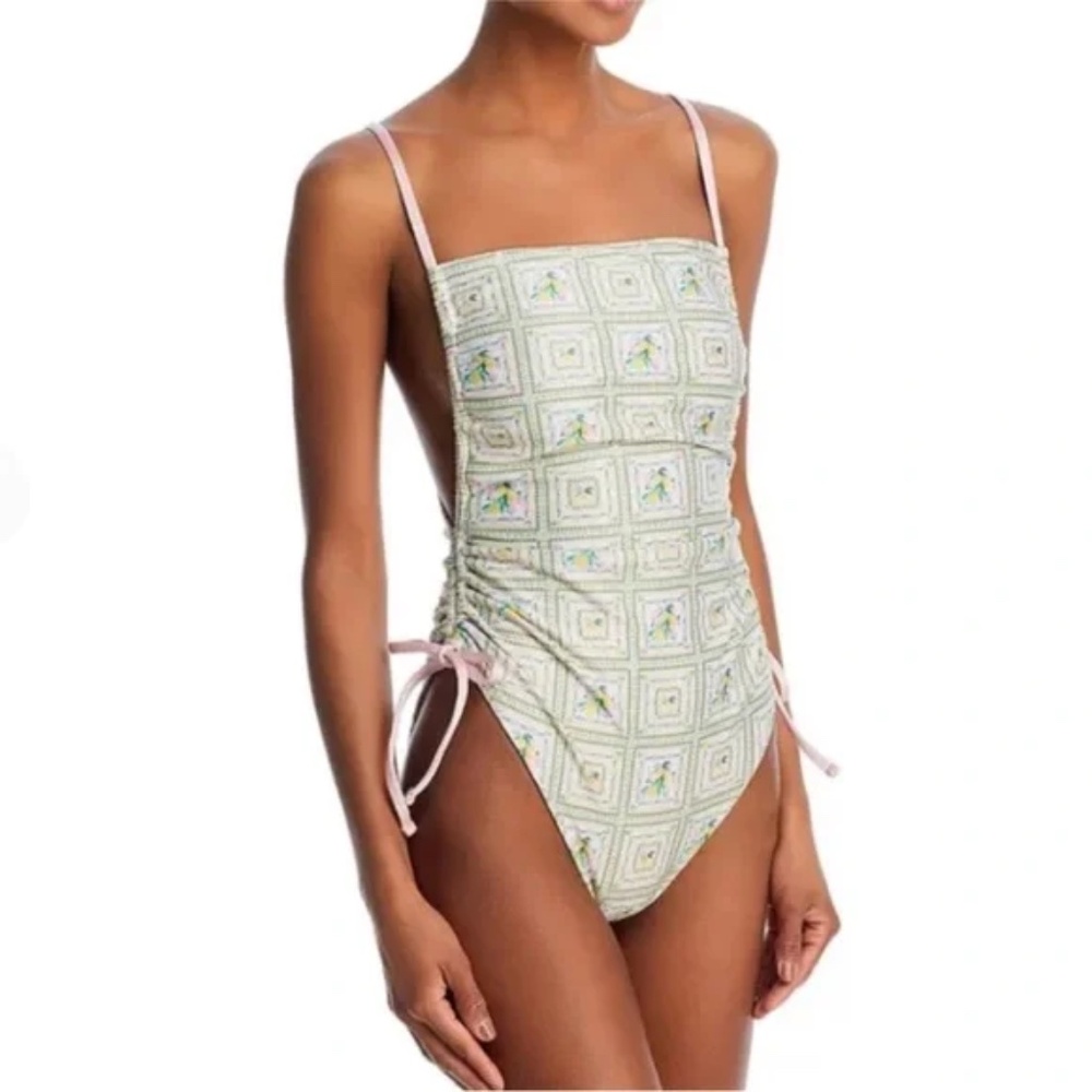 NWT CAPITTANA Irene One Piece Reversible Swimsuit Lemon Floral /Pink - Size Smal